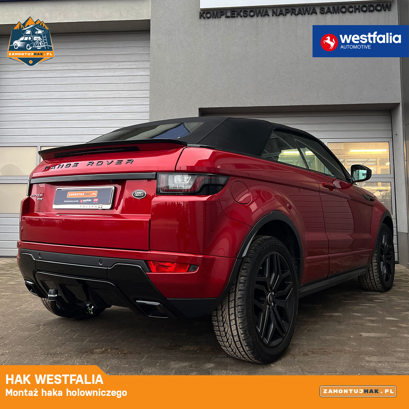 Range Rover Evoque po montażu haka Westfalia wypinanego pionowo